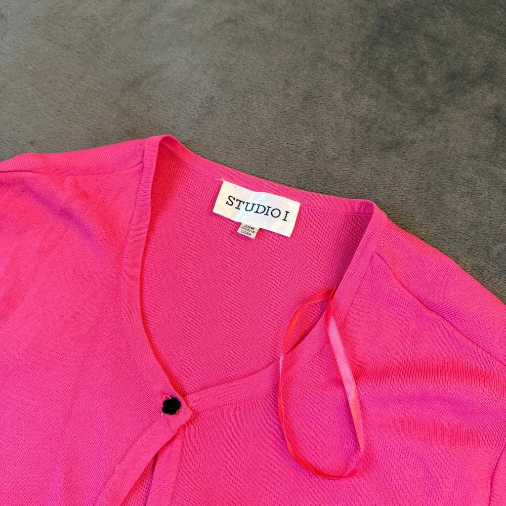 Studio I Shrug Cardigan Womens 20W Plus Pink Short Sleeve Cropped Knit